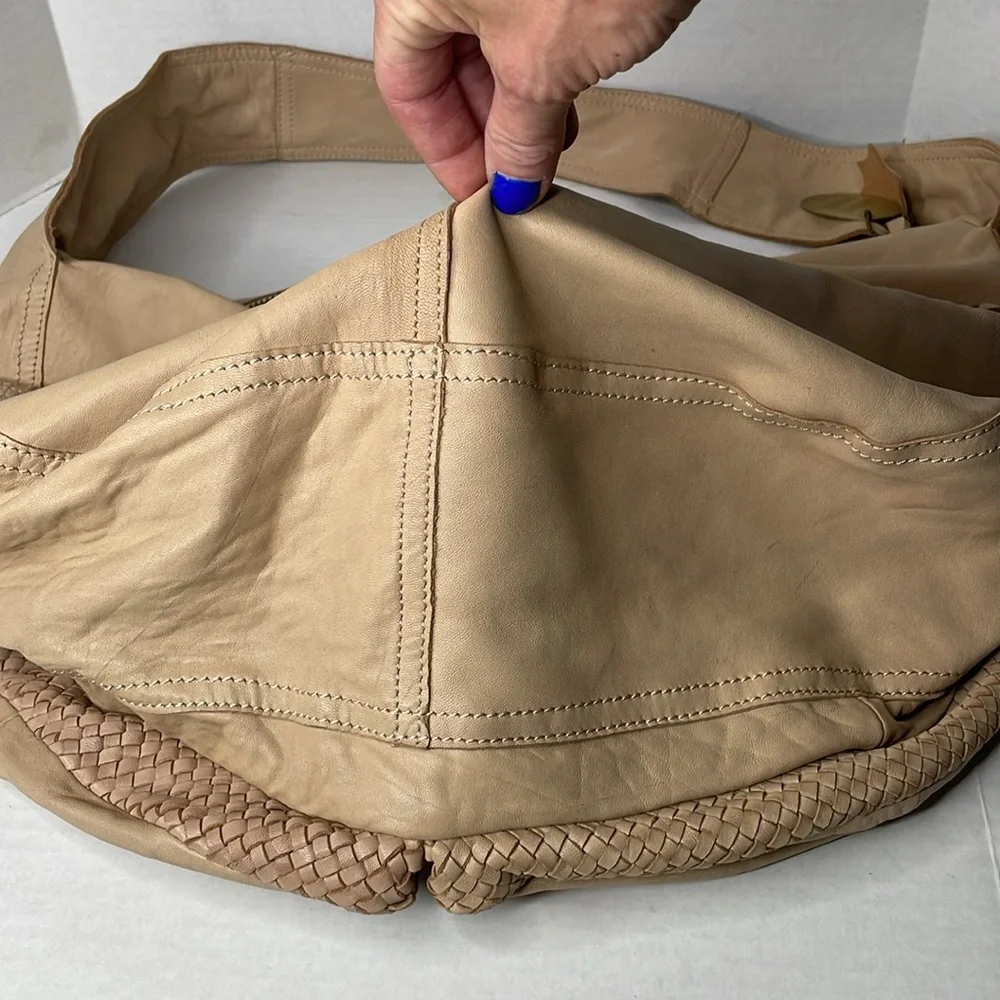 Jesslyn Blake Anthropologie X-large soft calf leather woven trim shoulder bag